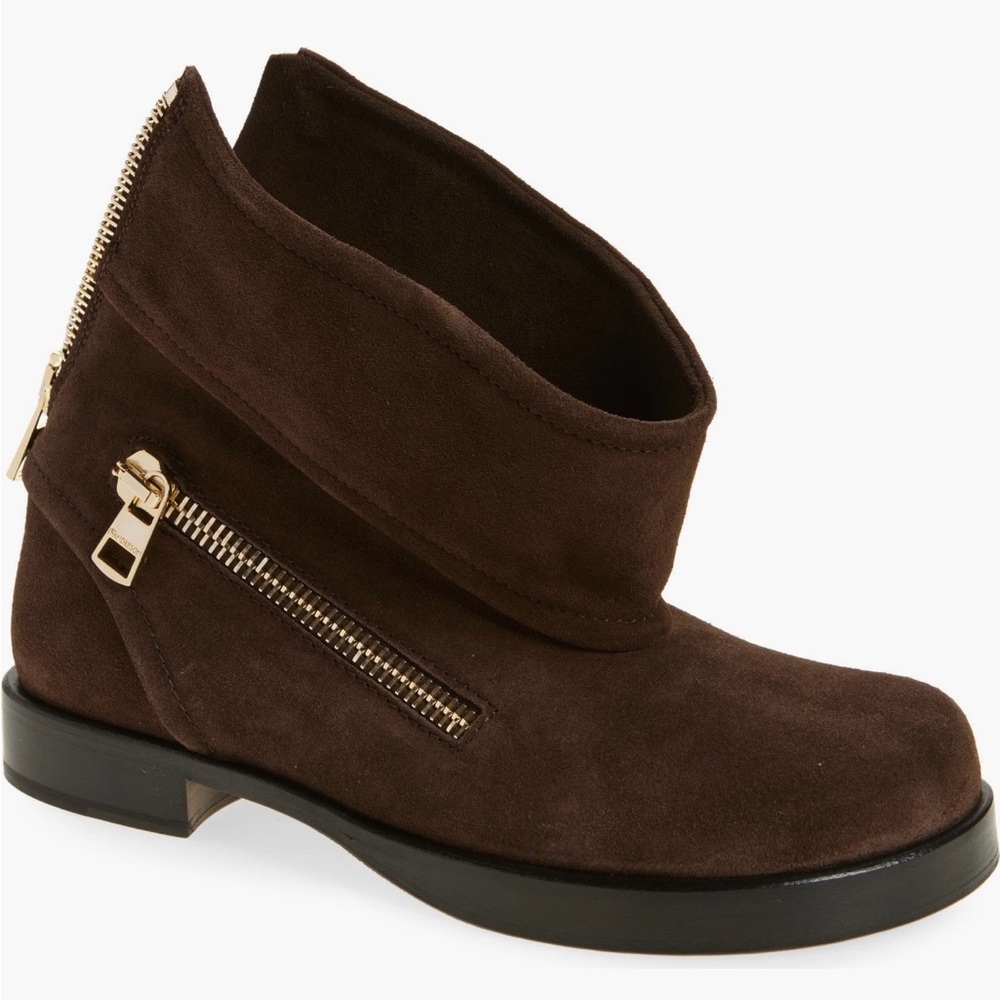 Brown Suede zip biker boot